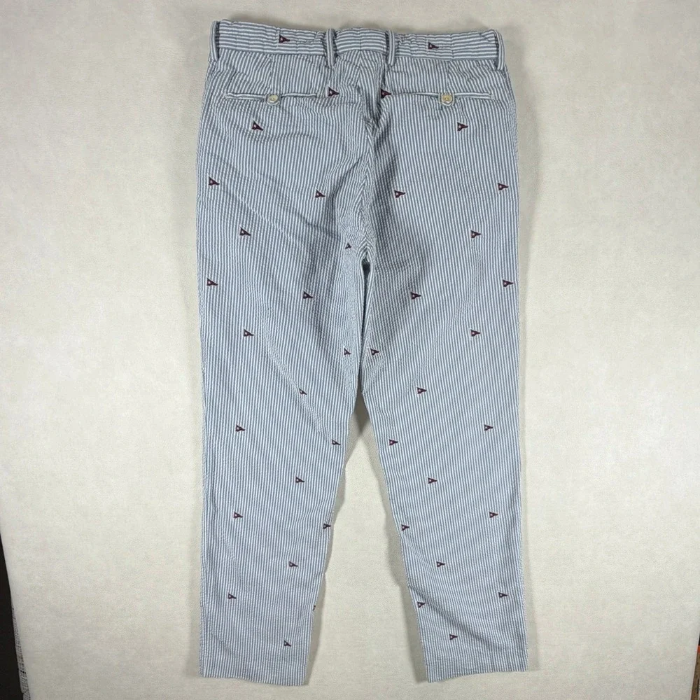 Polo Ralph Lauren Mens 32x30 Seersucker Striped Nautical Pennant Flag Pants Blue